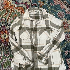 BKE Green and White Plaid Shirt